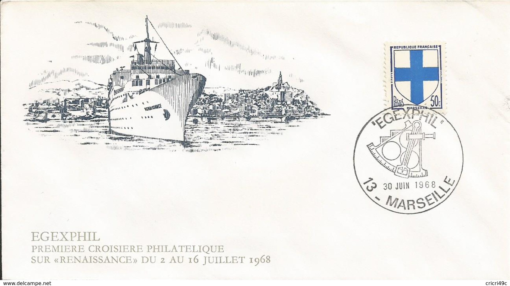 Enveloppe EGEXPHIL MARSEILLE 1968 Avec Timbre N°Y&T 1549 + 1556 Et Oblitération Du 30 Juin 1968 (N°3) - Commemorative Postmarks