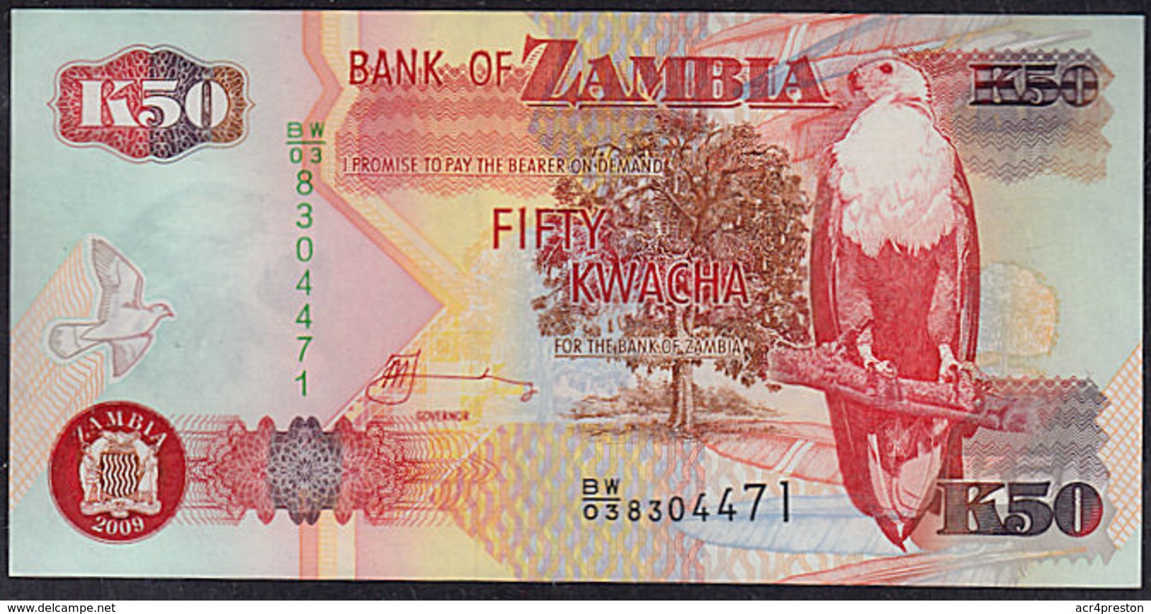 Zmb003 ZAMBIA 2009, 50 Kwacha Banknote, (BW Serial Numbers) - Zambia