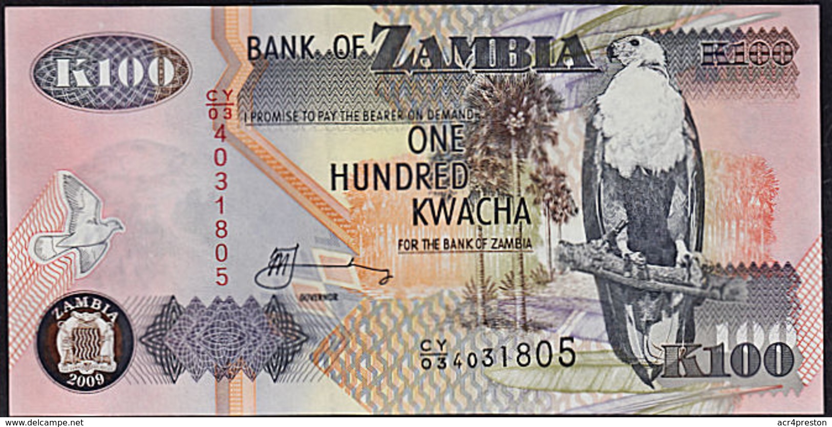 Zmb016 ZAMBIA 2009, 100 Kwacha Banknote, (CY Serial Numbers) - Zambia