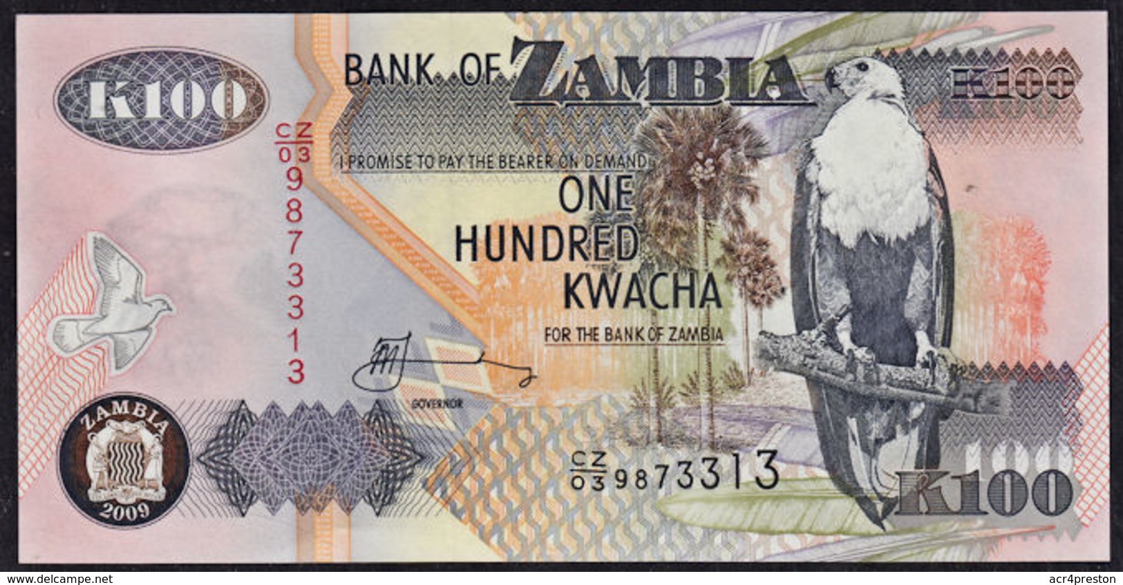 Zmb017 ZAMBIA 2009, 100 Kwacha Banknote, (CZ Serial Numbers) - Zambia