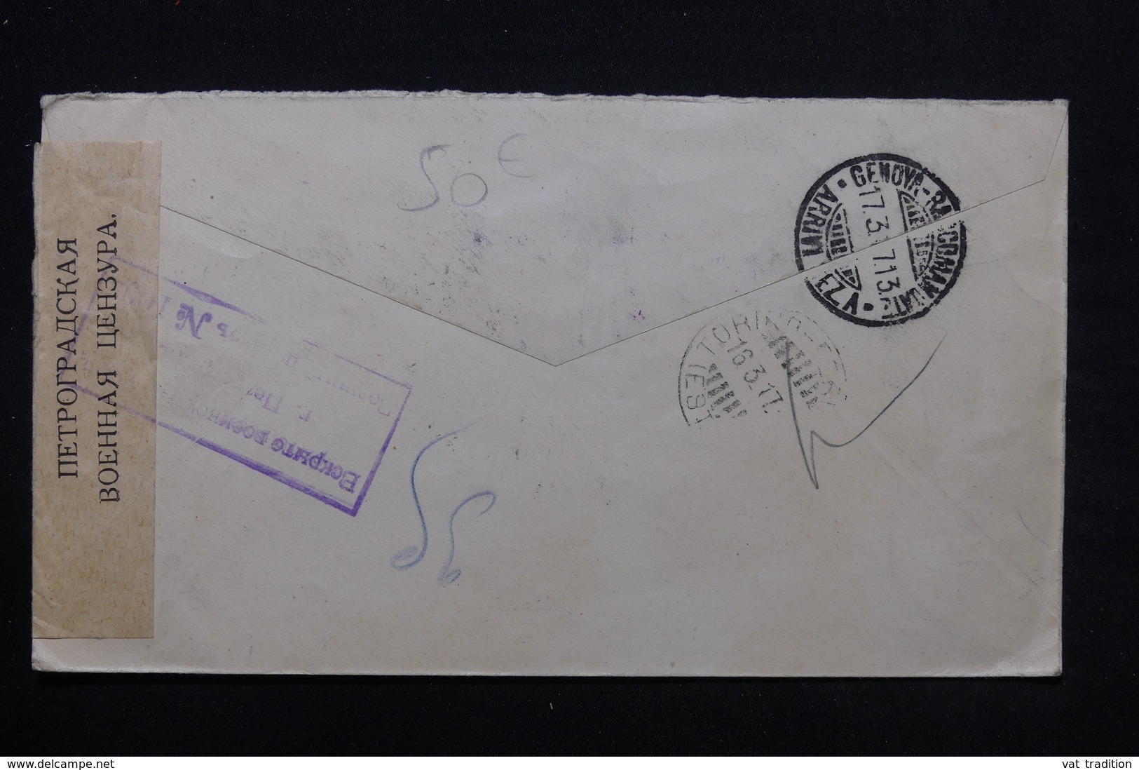 RUSSIE - Enveloppe En Recommandé De Pétrograd Pour L 'Italie En 1917 Avec Contrôle, Affranchissement Plaisant - L 28102 - Lettres & Documents