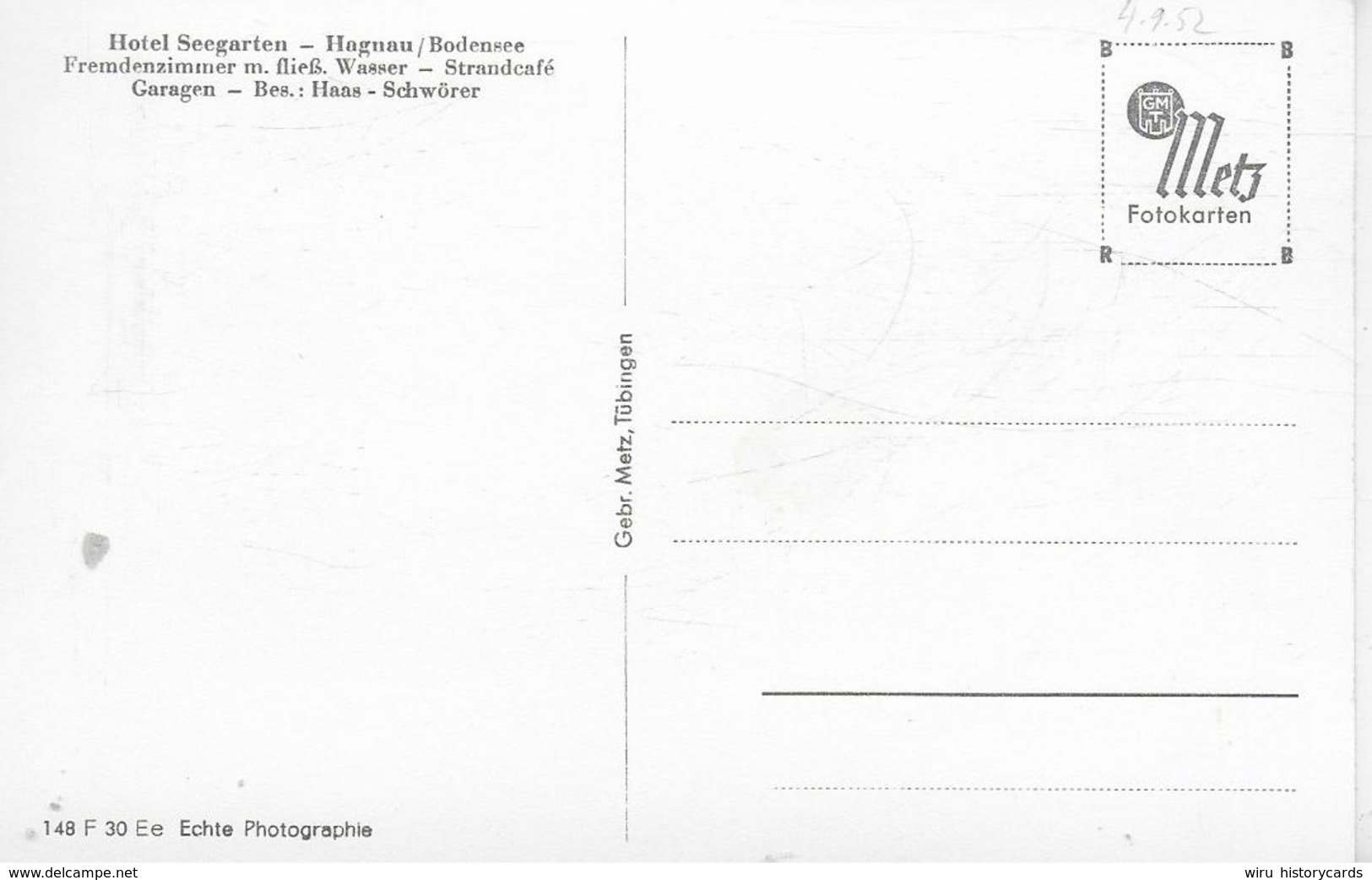 AK 0226  Hagnau Am Bodensee - Hotel Seegarten / Verlag Gebr. Metz Um 1950 - Meersburg