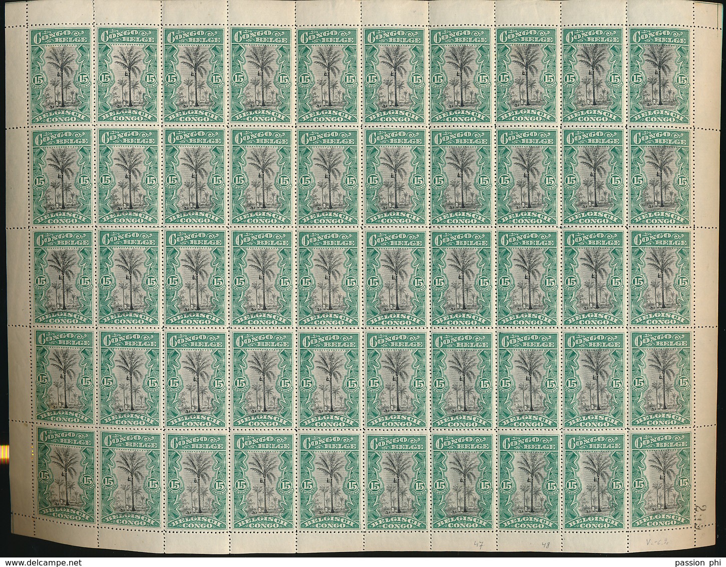 BELGIAN CONGO 1915 ISSUE PALM TREE COB 66 V C2 SHEET MNH - Feuilles Complètes