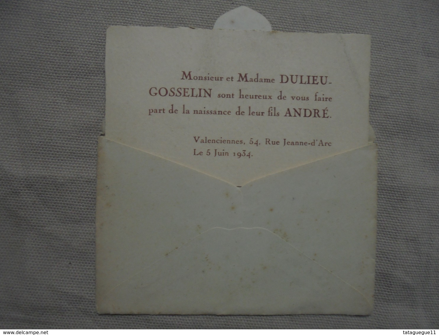 Ancien - Faire-part De Naissance DULIEU-GOSSELIN Année 1934 - Naissance & Baptême