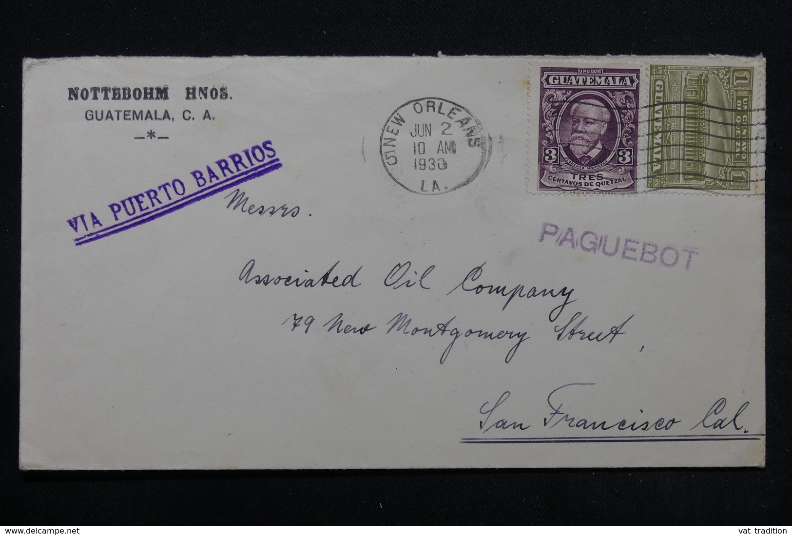 GUATEMALA - Enveloppe Pour San Francisco , Oblitération De New Orléans , Griffe Paquebot En 1930 - L 28106 - Guatemala