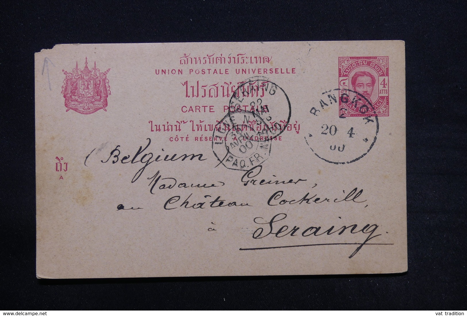 SIAM - Entier Postal De Bangkok Pour La Belgique En 1900 - L 28107 - Siam