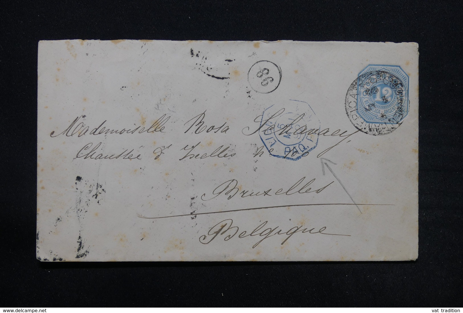 ARGENTINE - Entier Postal Pour La Belgique En 1892 , Cachet Ligne De Paquebot - L 28108 - Ganzsachen