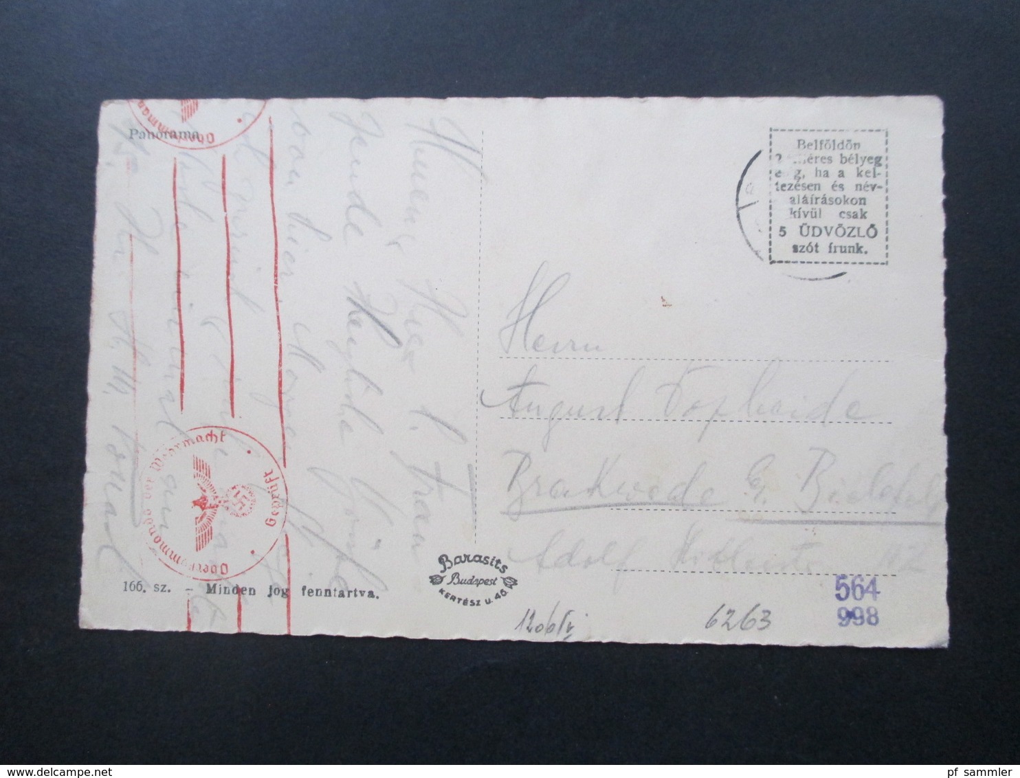 AK 1940er Jahre Budapest Latken Mit Zensur Der Wehrmacht Roter Stempel OKW Geprüft + 2 Violette Stempel 564 Und 998 - Ungarn