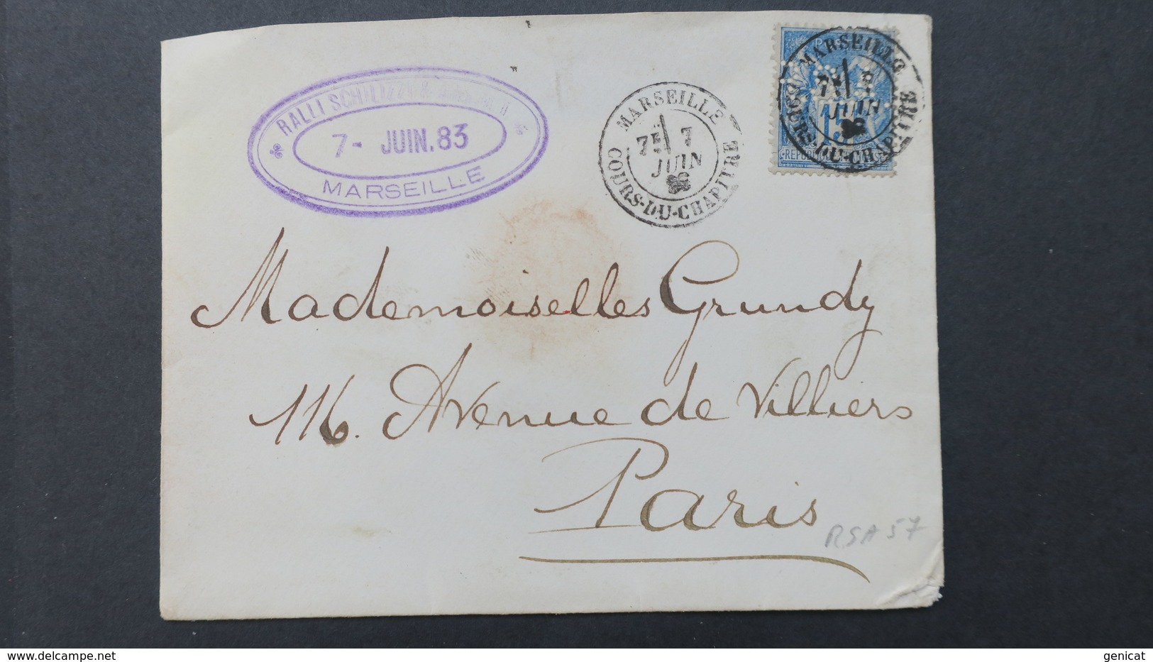 Lettre Cachet Commercial Ralli Schillizi & Argenti Marseille 1886 Perforé RSA 57 ( Ancoper ) Pour Paris - Autres & Non Classés