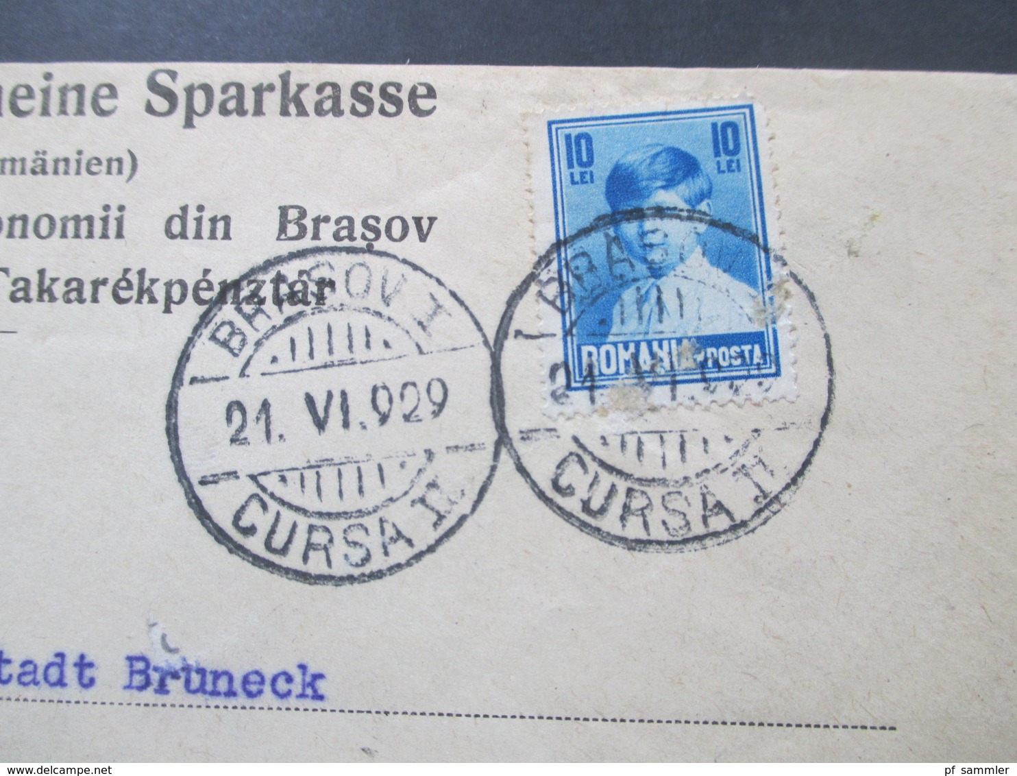 Rumänien 1929 Brief Der Kronstädter Allgemeine Sparkasse Kronstadt / Brasov Cursa II Nach Brunico Italien - Brieven En Documenten