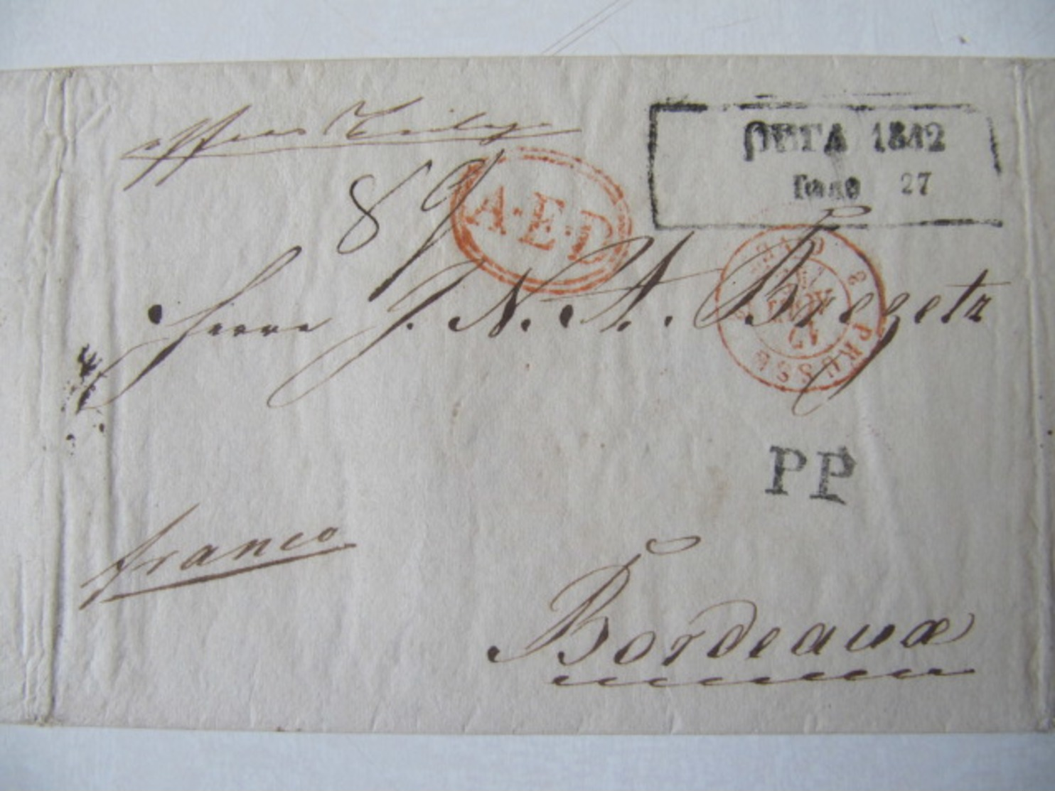 MARQUE POSTALE  LETTRE  RIGA  Vers  BORDEAUX   1842 - 1801-1848: Précurseurs XIX