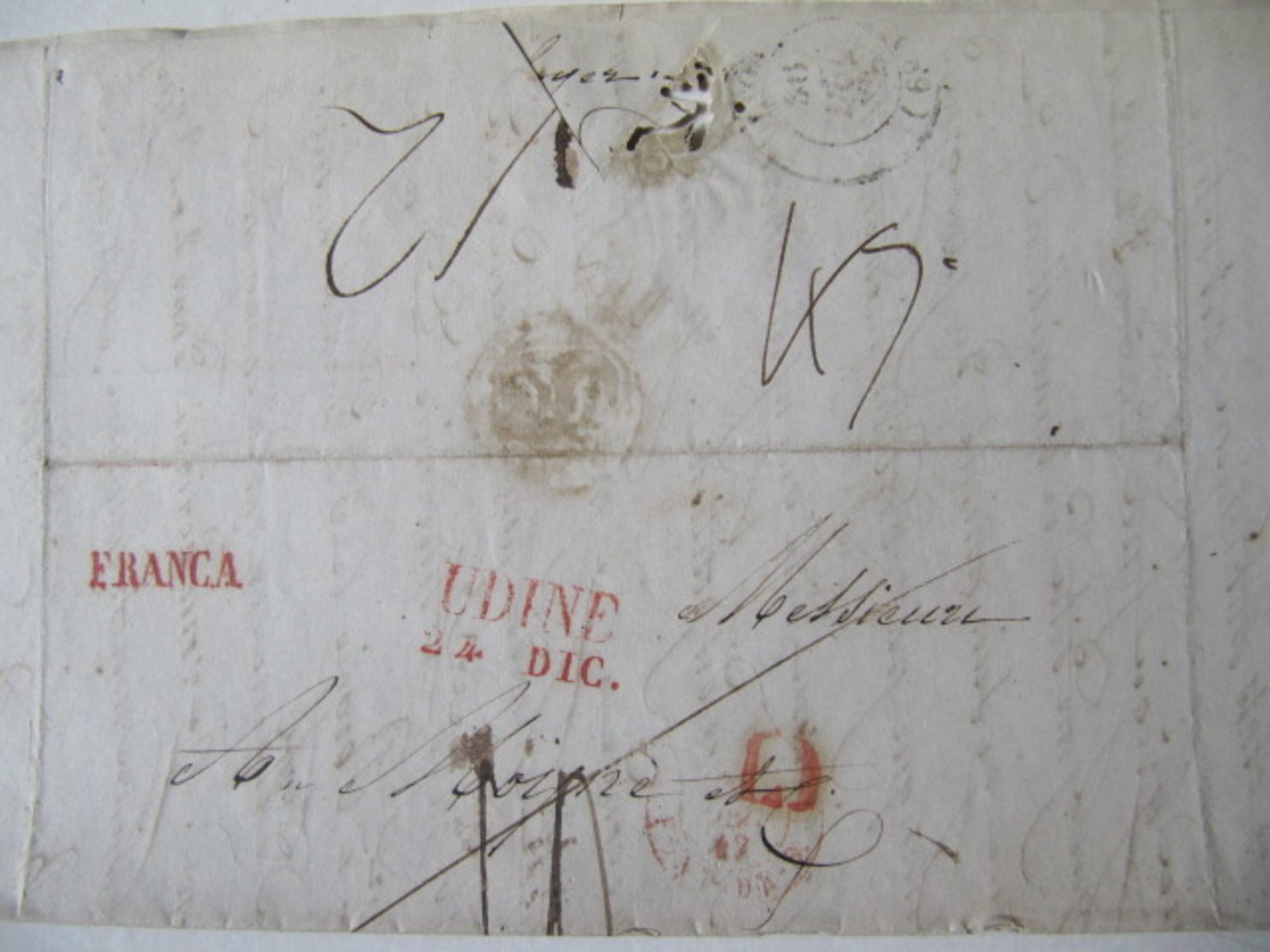 MARQUE POSTALE  LETTRE  UDINE   Vers  BORDEAUX   1842 - 1801-1848: Précurseurs XIX