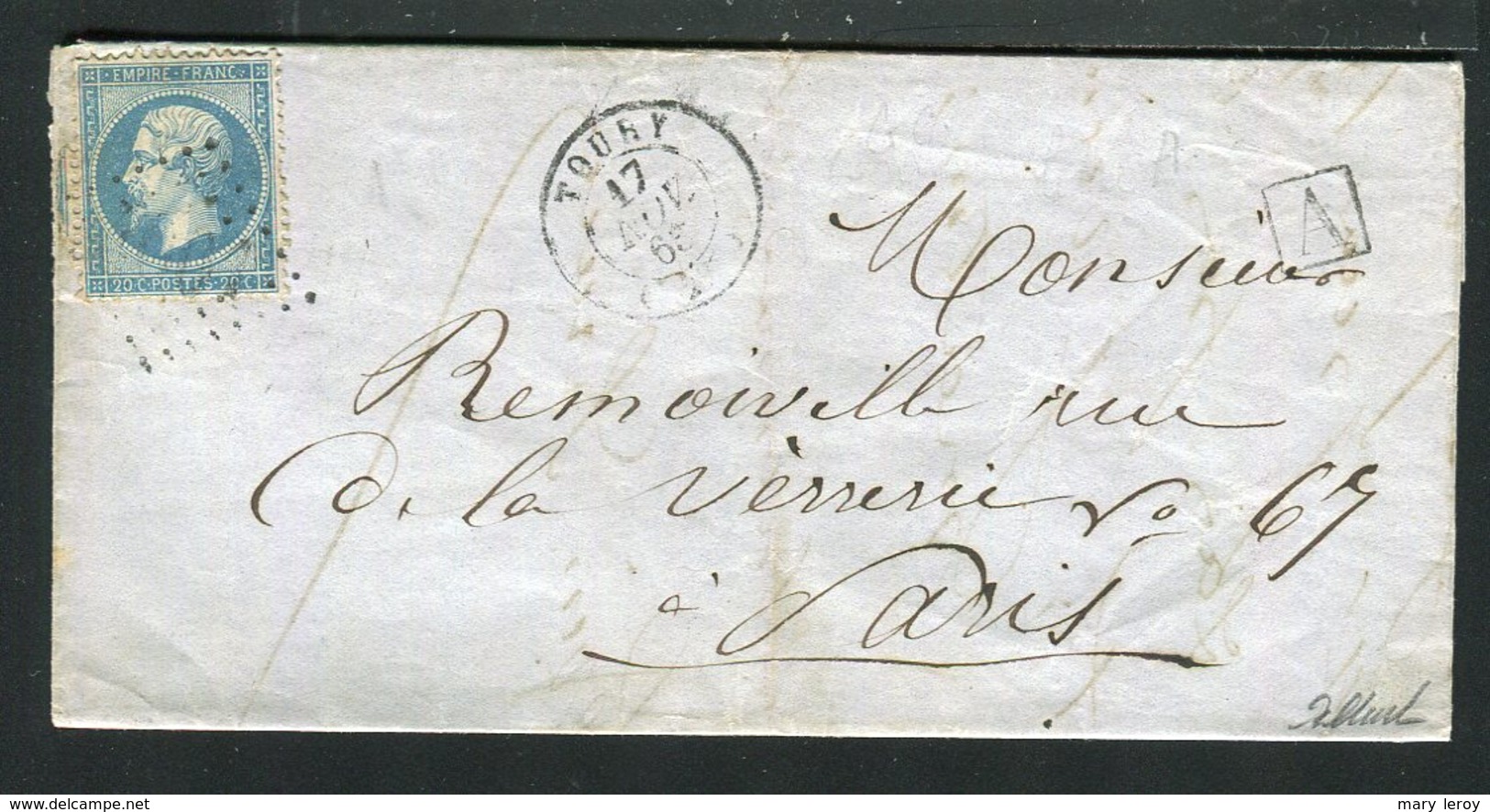 Belle Lettre De Toury Pour Paris ( 1863 ) - Cachet De Boîte Urbaine A - 1862 Napoléon III