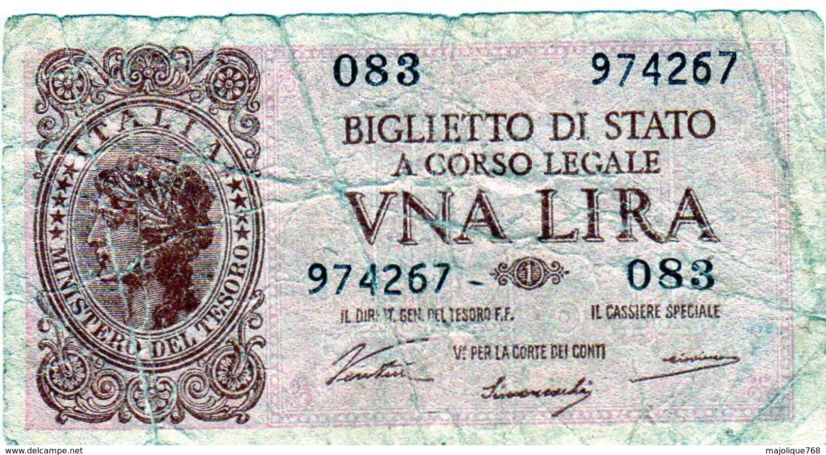 Italie: Billet De 1 Lire, Biglietto Di Stato, Una Lira, 1944 En B - - Italia – 1 Lira