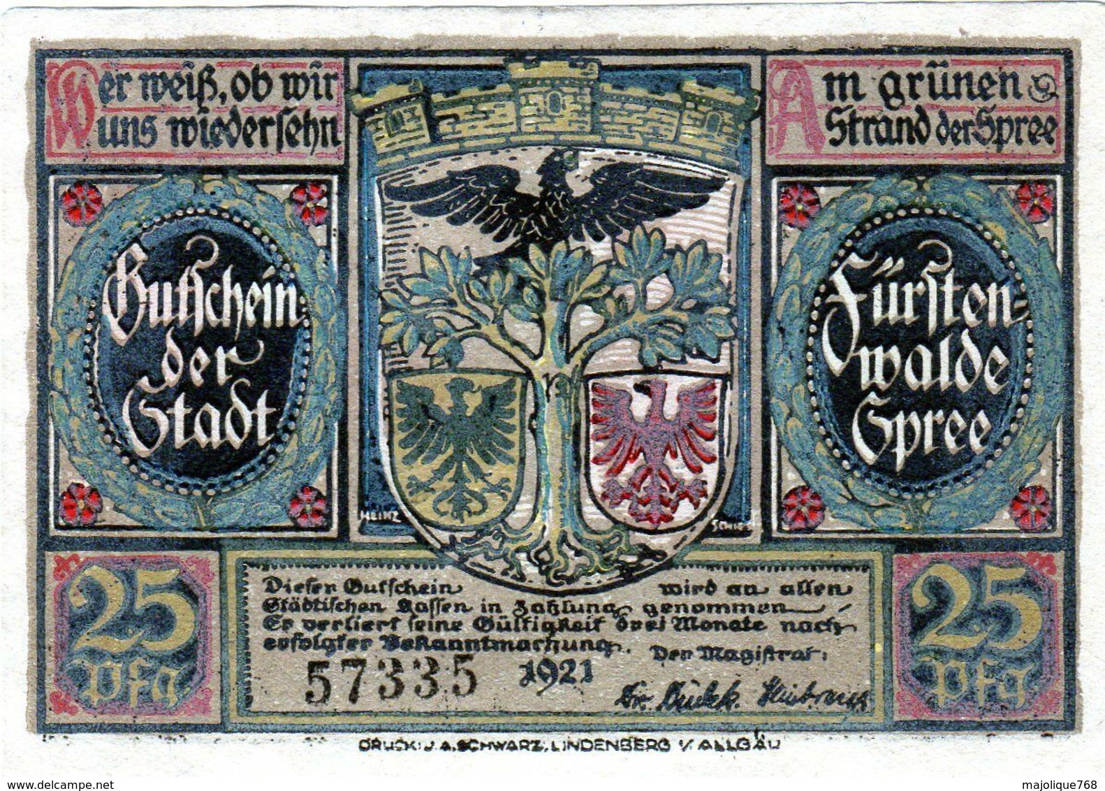 Billet De Nécessité Allemand De 25 Pfennig 1921 - Reichsschuldenverwaltung