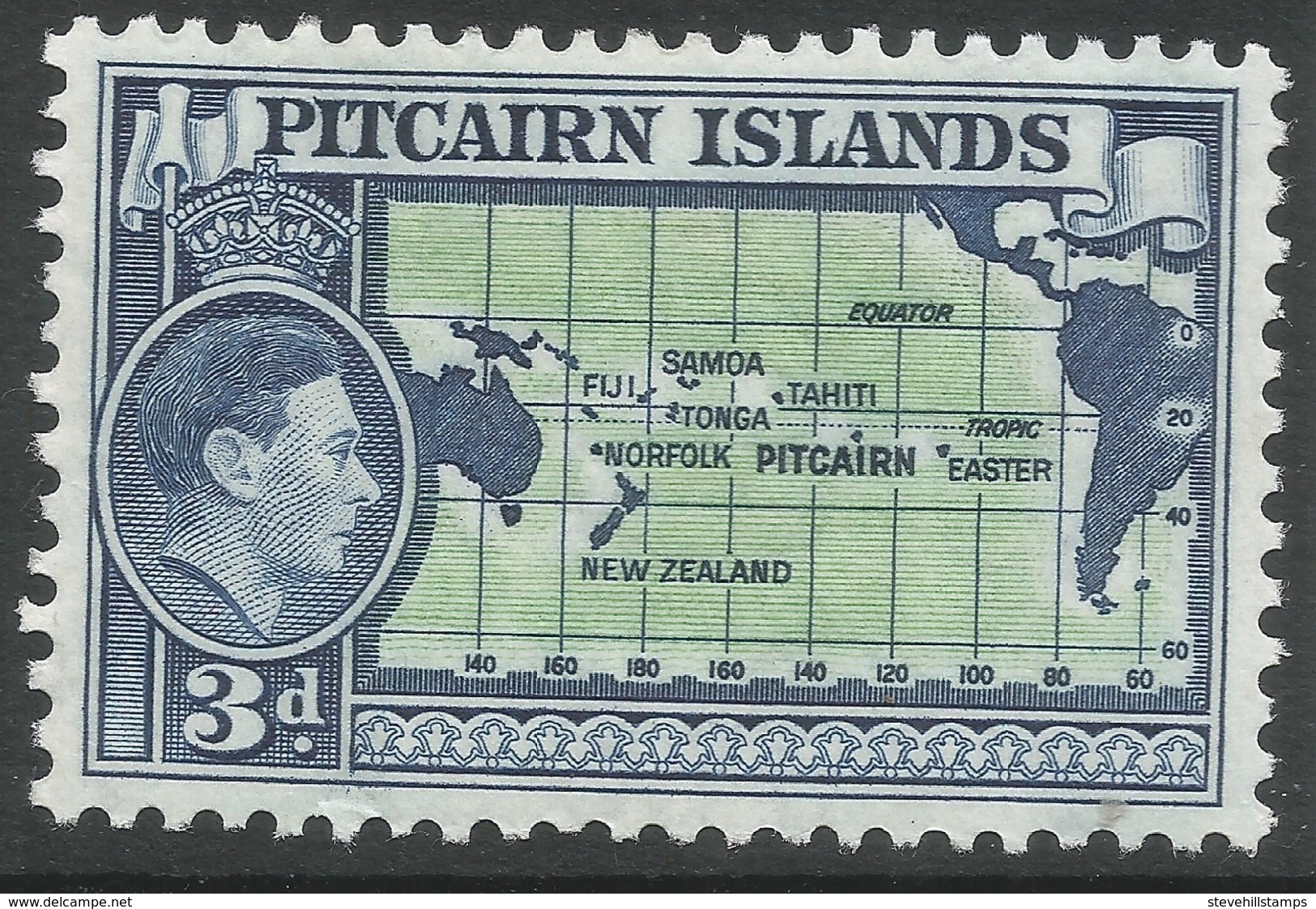 Pitcairn Islands. 1940-51 KGVI. 3d MH. SG 5 - Pitcairn Islands