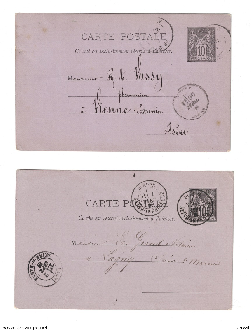 LOT DE 2 CP ENTIER POSTAL, FRANCE, 1881/84 - Cartoline Postali Ristampe (ante 1955)