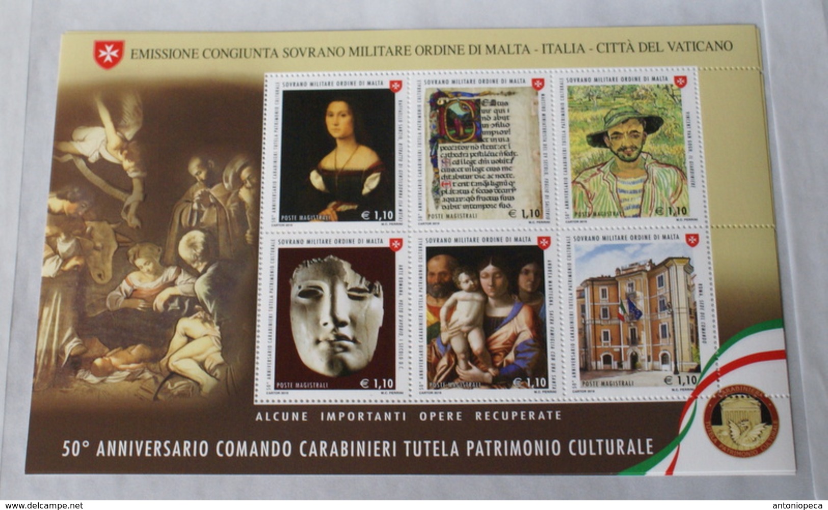 SMOM 2019. 5OTH ANNIVERSARY FOUNDATION CARABINIERI TUTELA PATRIMONIO CULTURALE SHEET MNH** - Sovrano Militare Ordine Di Malta