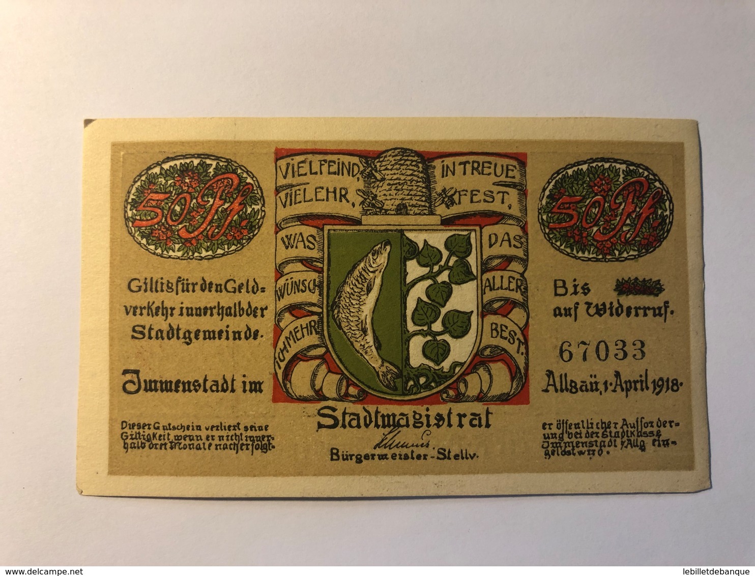 Allemagne Notgeld Immenstadt 50 Pfennig - Colecciones