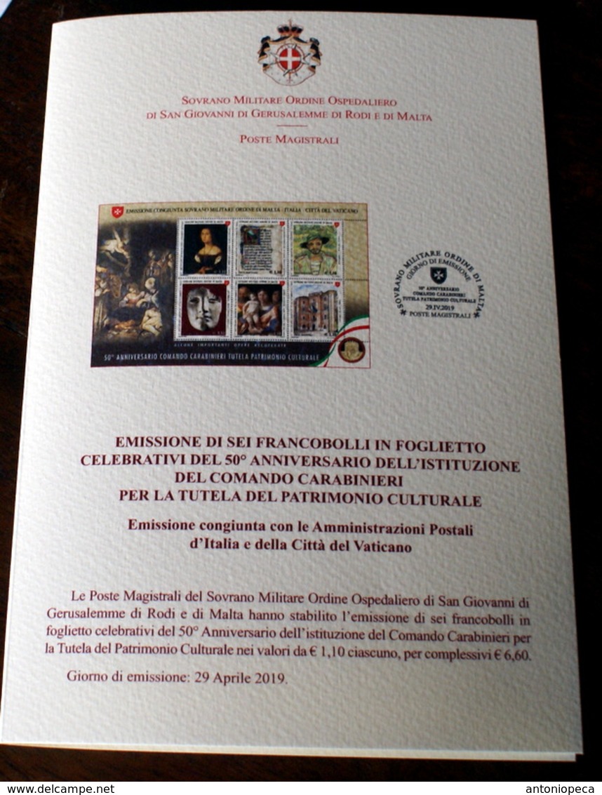 SMOM 2019. 5OTH ANNIV. FOUNDATION CARABINIERI TUTELA PATRIMONIO CULTURALE OFFICIAL BULLETTIN - Sovrano Militare Ordine Di Malta