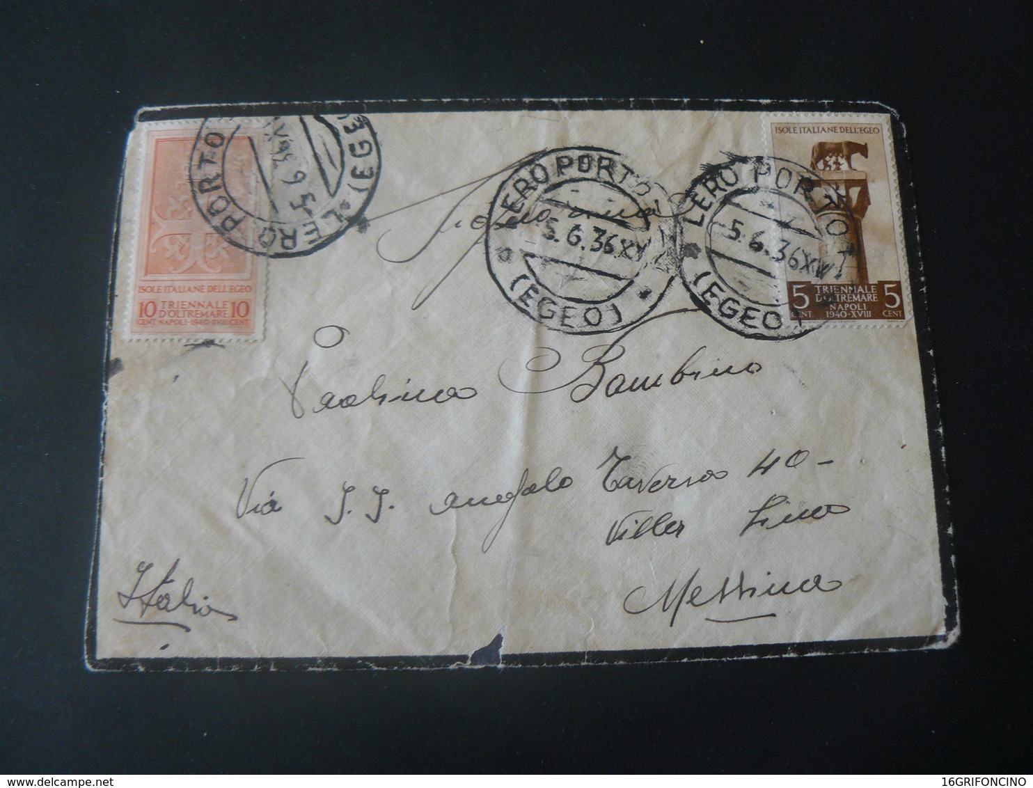 1936 BEAUTIFUL LETTER GO FROM LERO IN EGEO TO MESSINA WITH 2 POSTAGESTAMPS OF HIGH VALUE / ALTO VALORE - Aegean