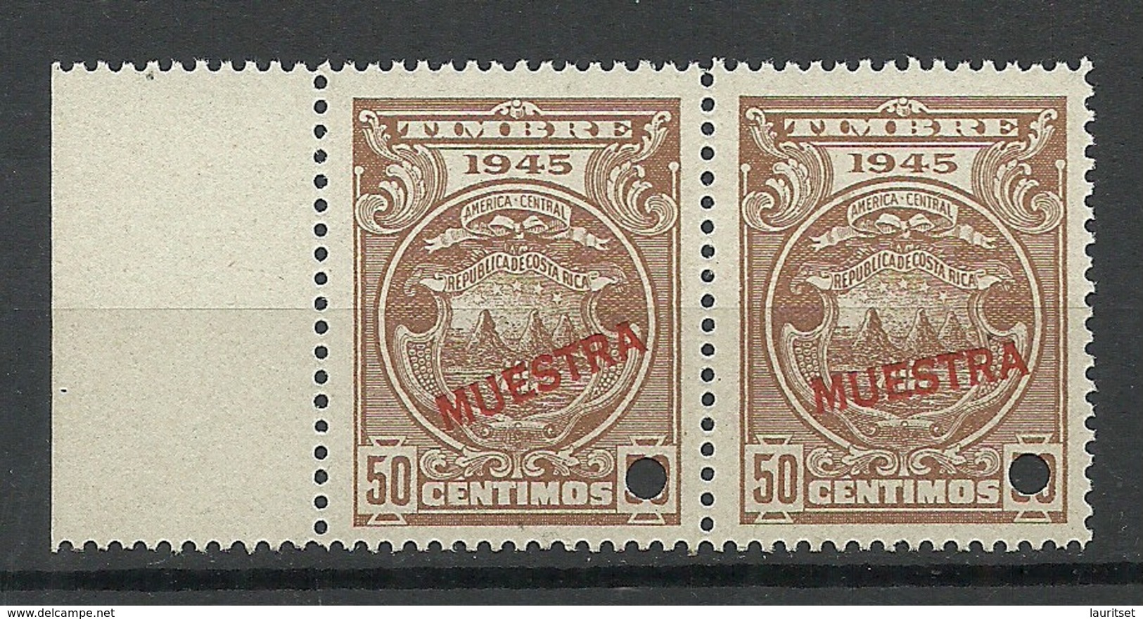 COSTA RICA 1945 Specimen Muestra Proof Essay As Pair MNH - Costa Rica