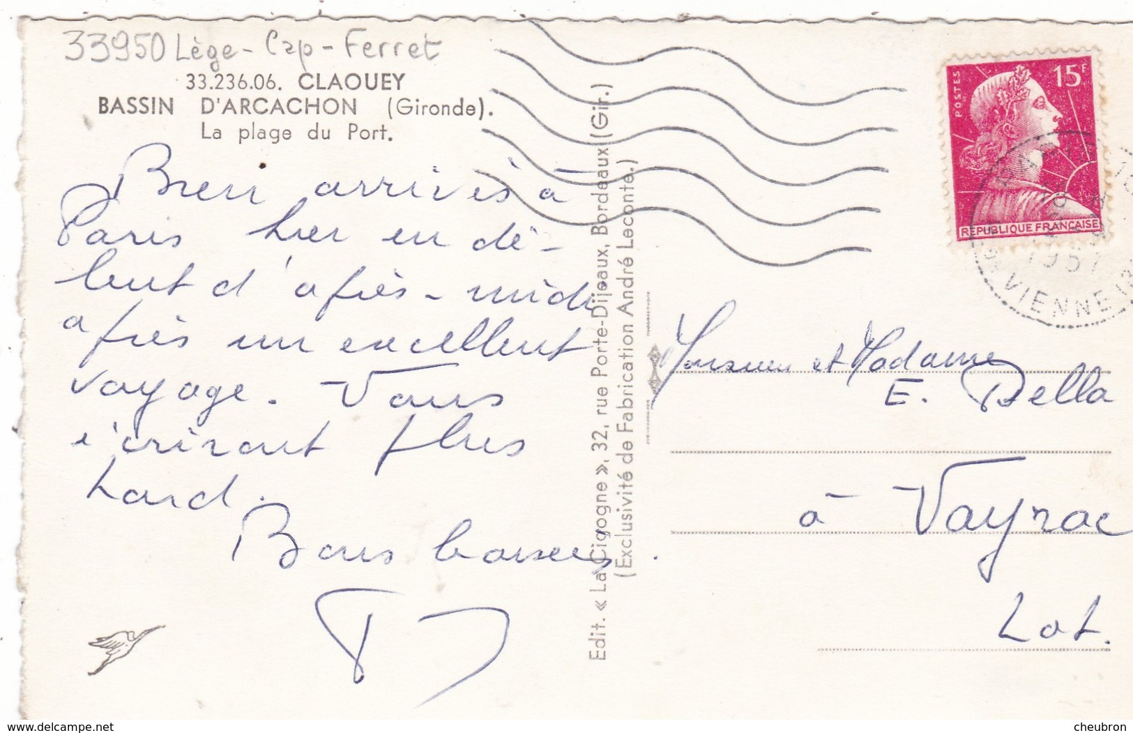 33. CLAQUEY. BASSIN D'ARCACHON.  LA PLAGE DU PORT VERSION PEU COURANTE. . ANNÉE 1957 - Other & Unclassified