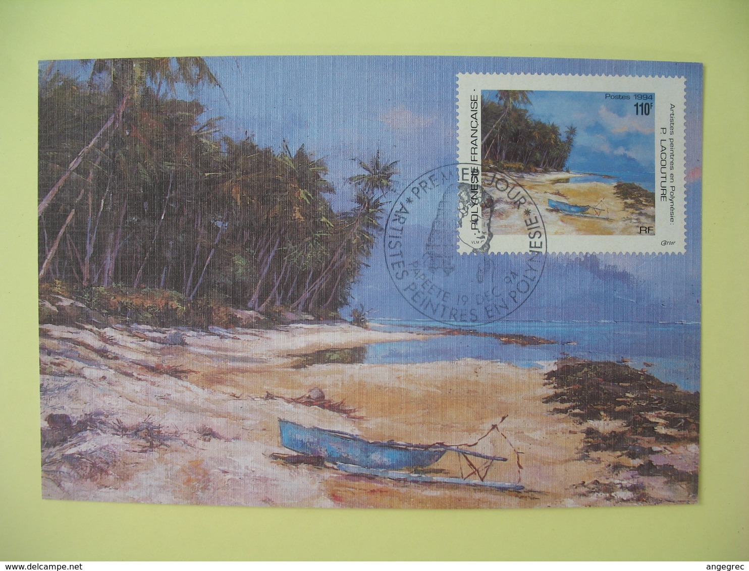 Carte Maximum 1994   Polynésie Française Papette  - Artistes Peintres En Polynésie P. Lacouture - Maximumkaarten