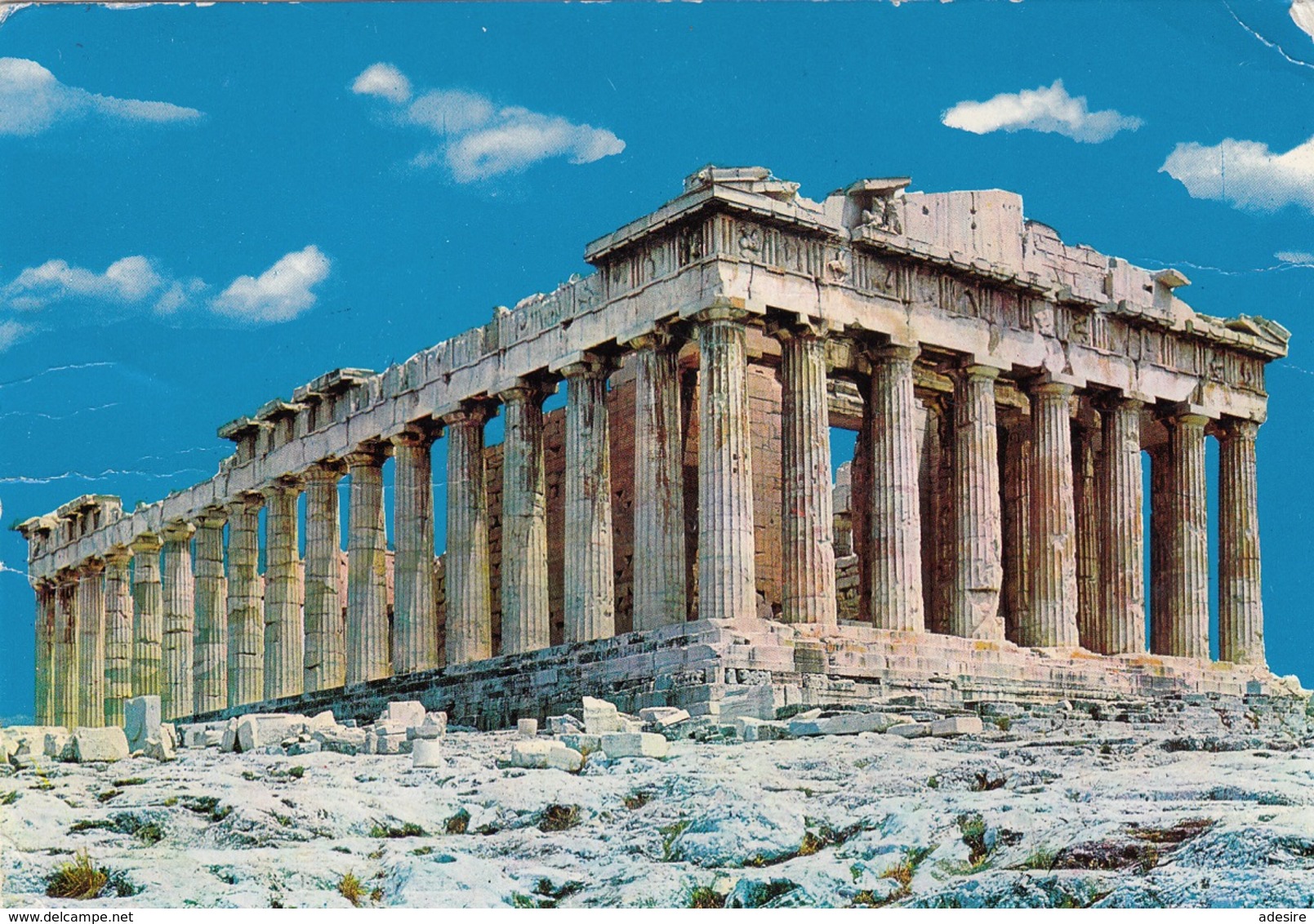 GRIECHENLAND 1970 - 5 Sondermarken Auf Ak ATHEN Der Parthenon, Gel.v. Athen > Memmingen, Transportspuren - Briefe U. Dokumente