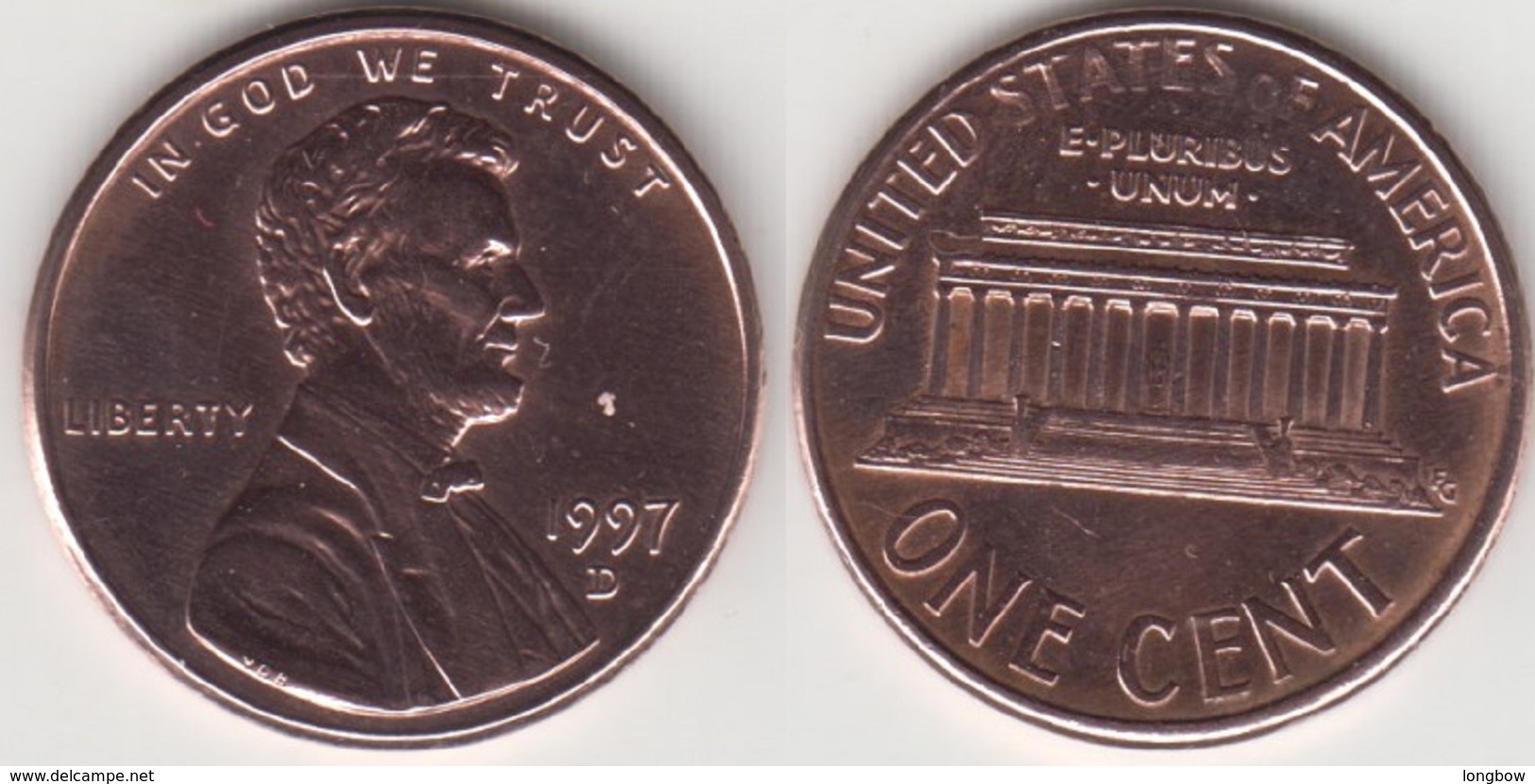 U.S.A. 1 Cent 1997D (Lincoln Memorial) Km#201b - Used - 1959-…: Lincoln, Memorial Reverse