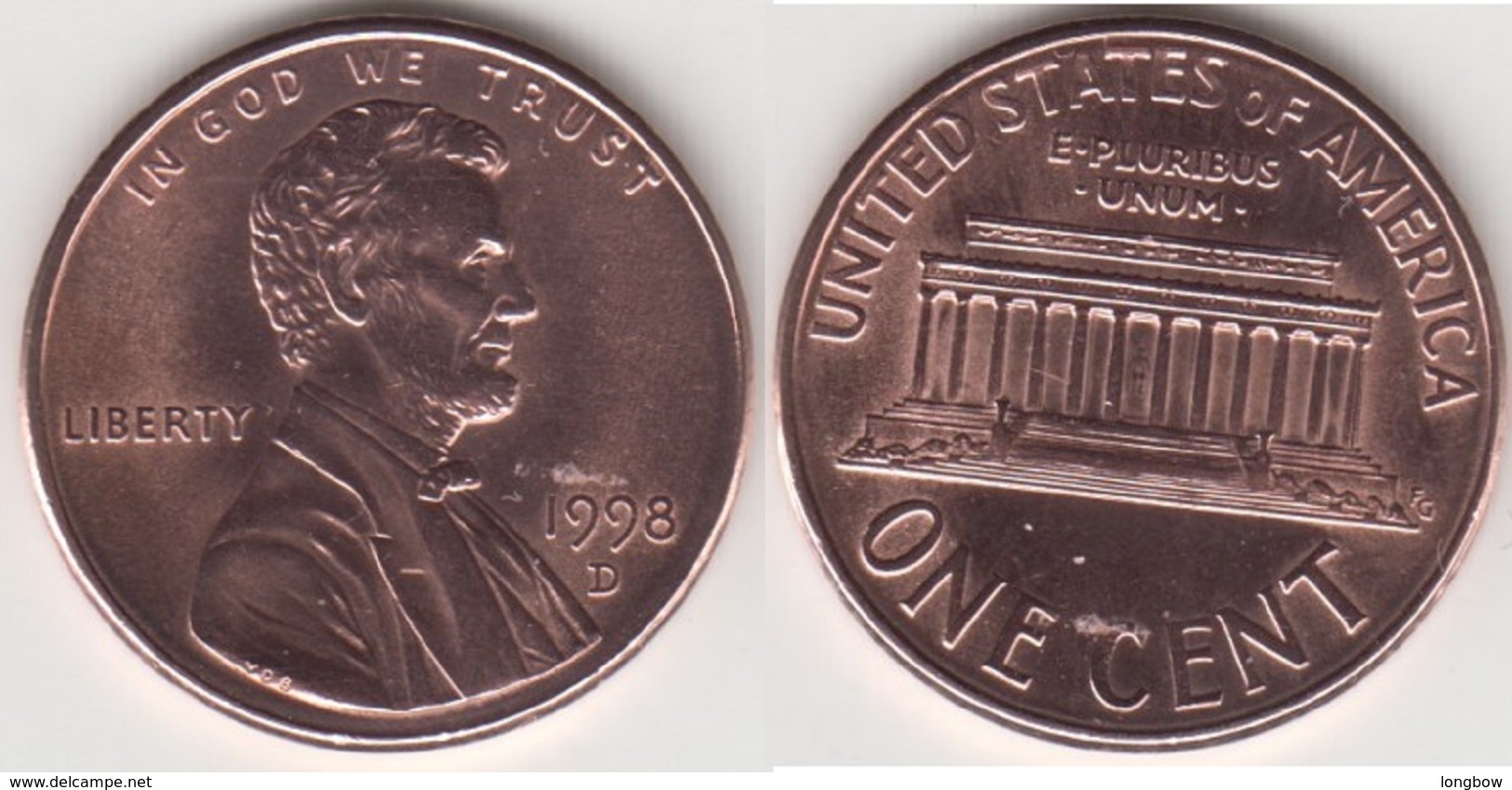 U.S.A. 1 Cent 1998D (Lincoln Memorial) Km#201b - Used - 1959-…: Lincoln, Memorial Reverse