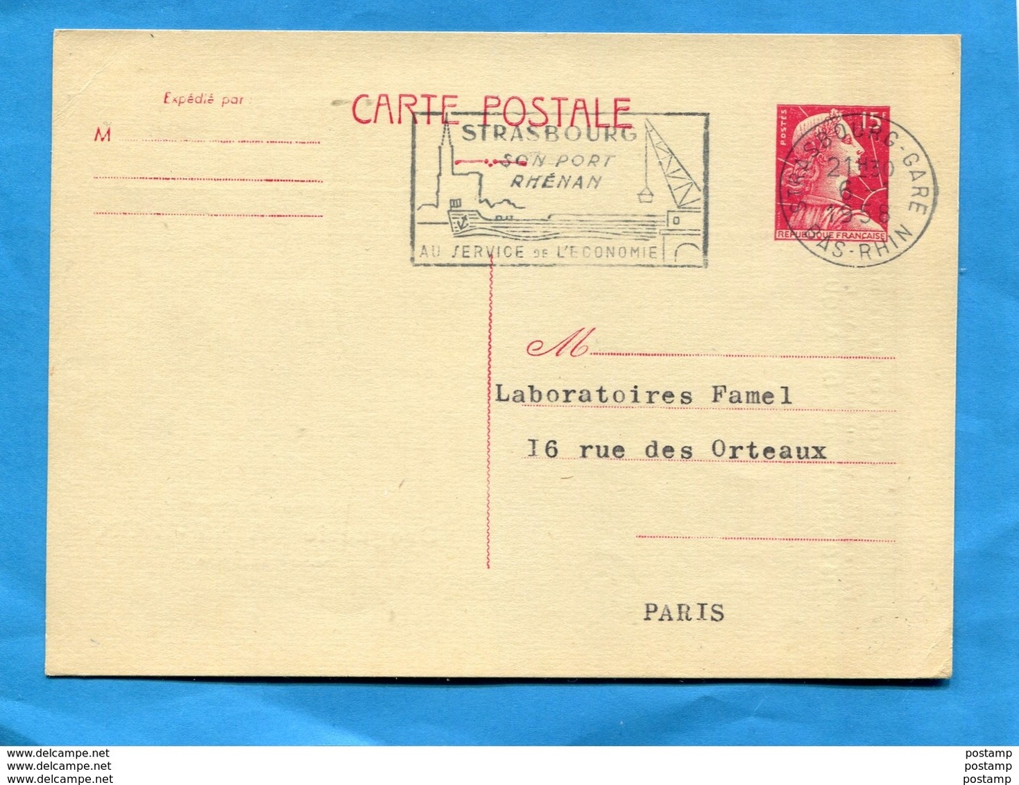 Entier Postal- Stationnery-carte15frs Marianne De Muller-repiq-Droguerie St Marc +flamme1958 STRASBOURG-port - Overprinted Covers (before 1995)