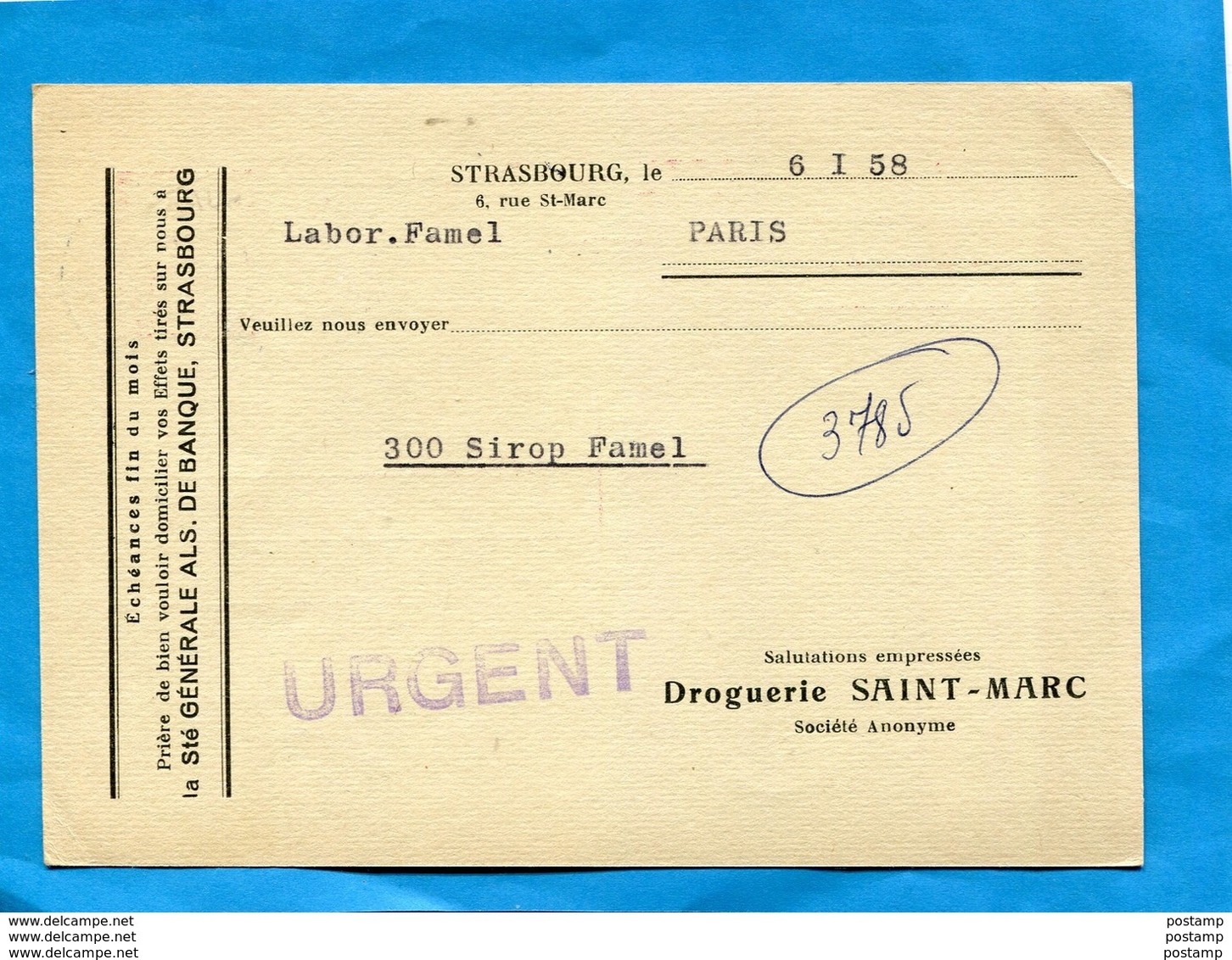 Entier Postal- Stationnery-carte15frs Marianne De Muller-repiq-Droguerie St Marc +flamme1958 STRASBOURG-port - Enveloppes Repiquages (avant 1995)