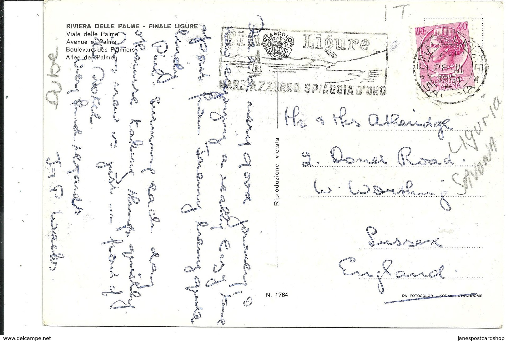 RIVIERA DELLE PALME - FINALE LIGURE - LIGURIA - ITALY - SLOGAN POSTMARK -1961 - CARS - Savona