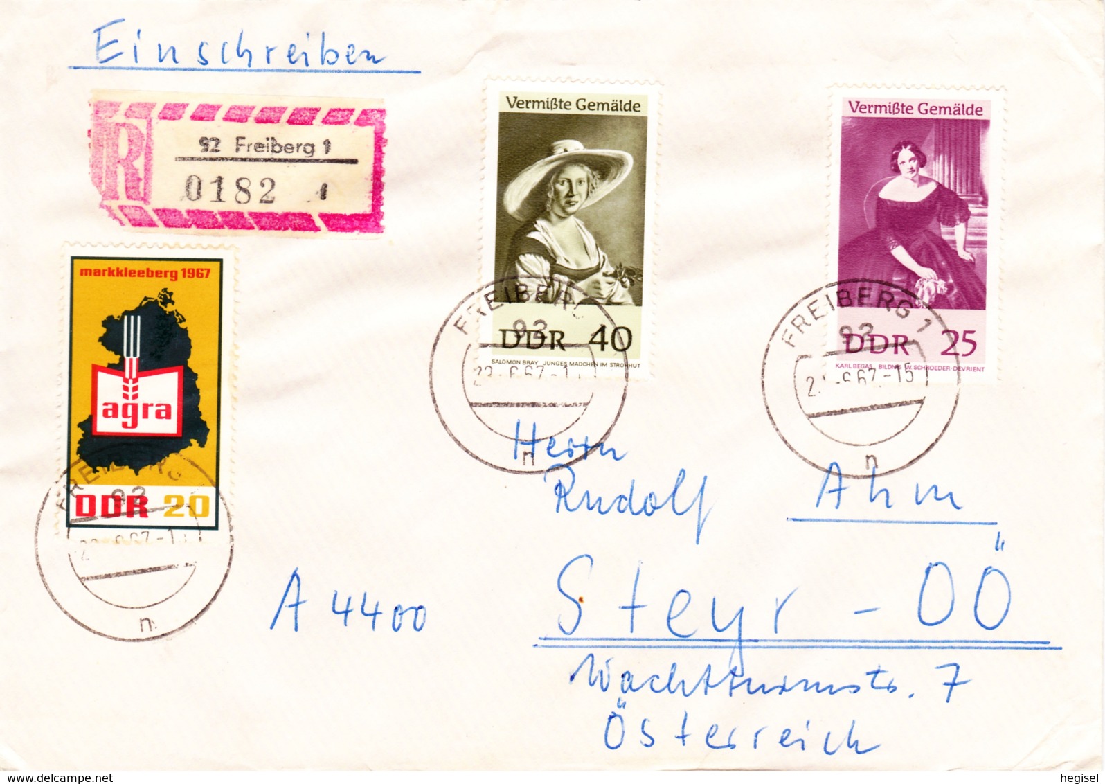 1967, DDR, "agra - Markkleeberg 1967" + "Vermisste Gemälde", 2 Werte, REC, Echt Gelaufen - Sobres Privados - Usados