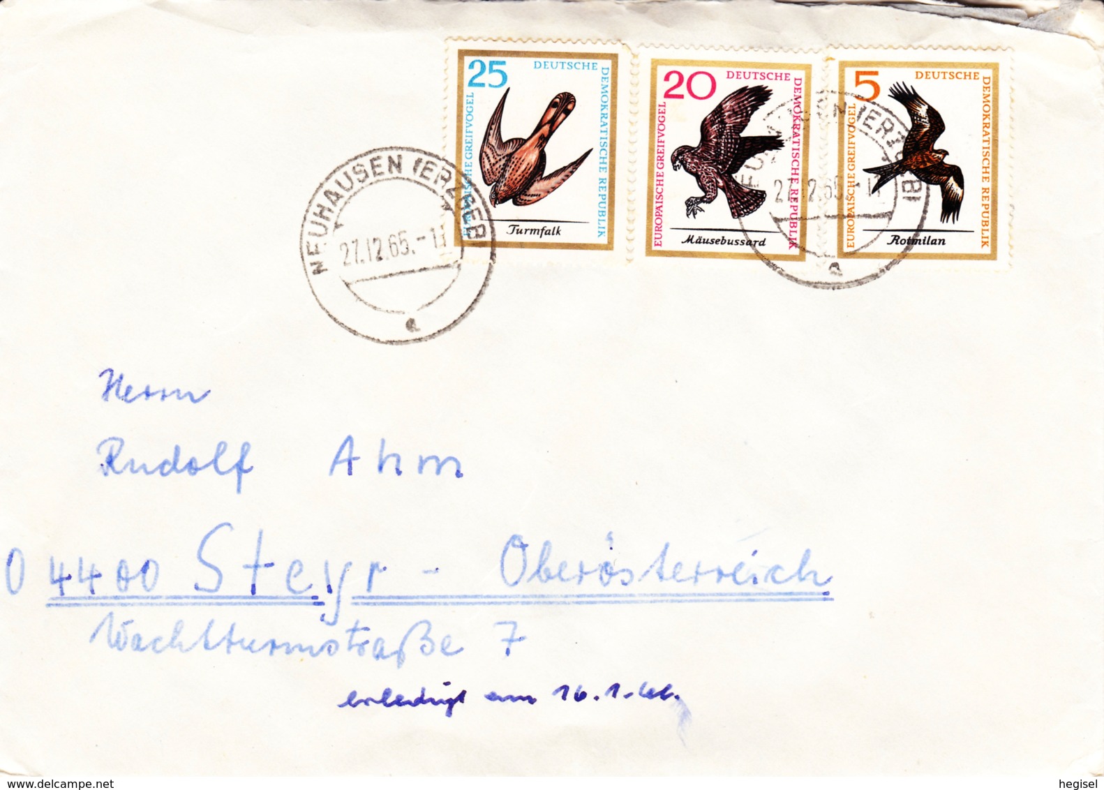 1965, DDR, "Europäische Greifvögel" (Turmfalk, Rotmilan, Mäusebussard), Echt Gelaufen - Adler & Greifvögel
