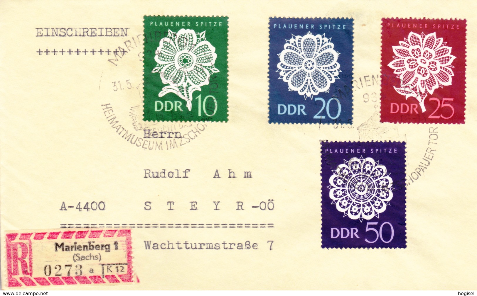 1966, DDR, "Plauener Spitzen", Kompletter Satz, REC, Echt Gelaufen - Private Covers - Used