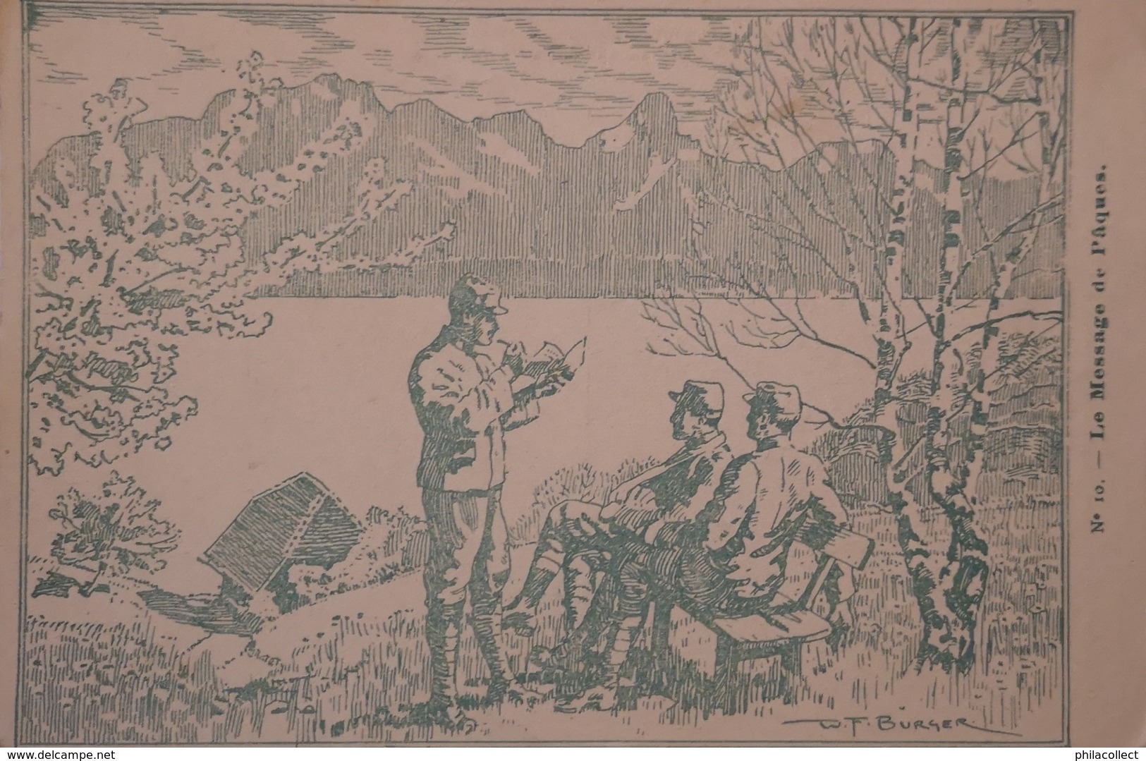 Militair Correspondence Card (le Message. De Paques) Illustrator W. F. Burger 19?? Rare - Andere & Zonder Classificatie