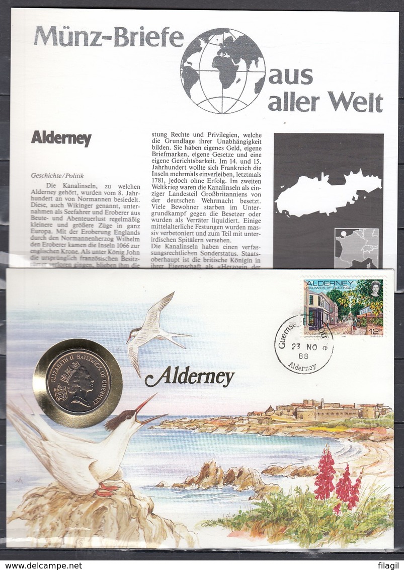 Muntbrief Van Alderney Met Stempel Guernse Alderney 23No88 - Alderney