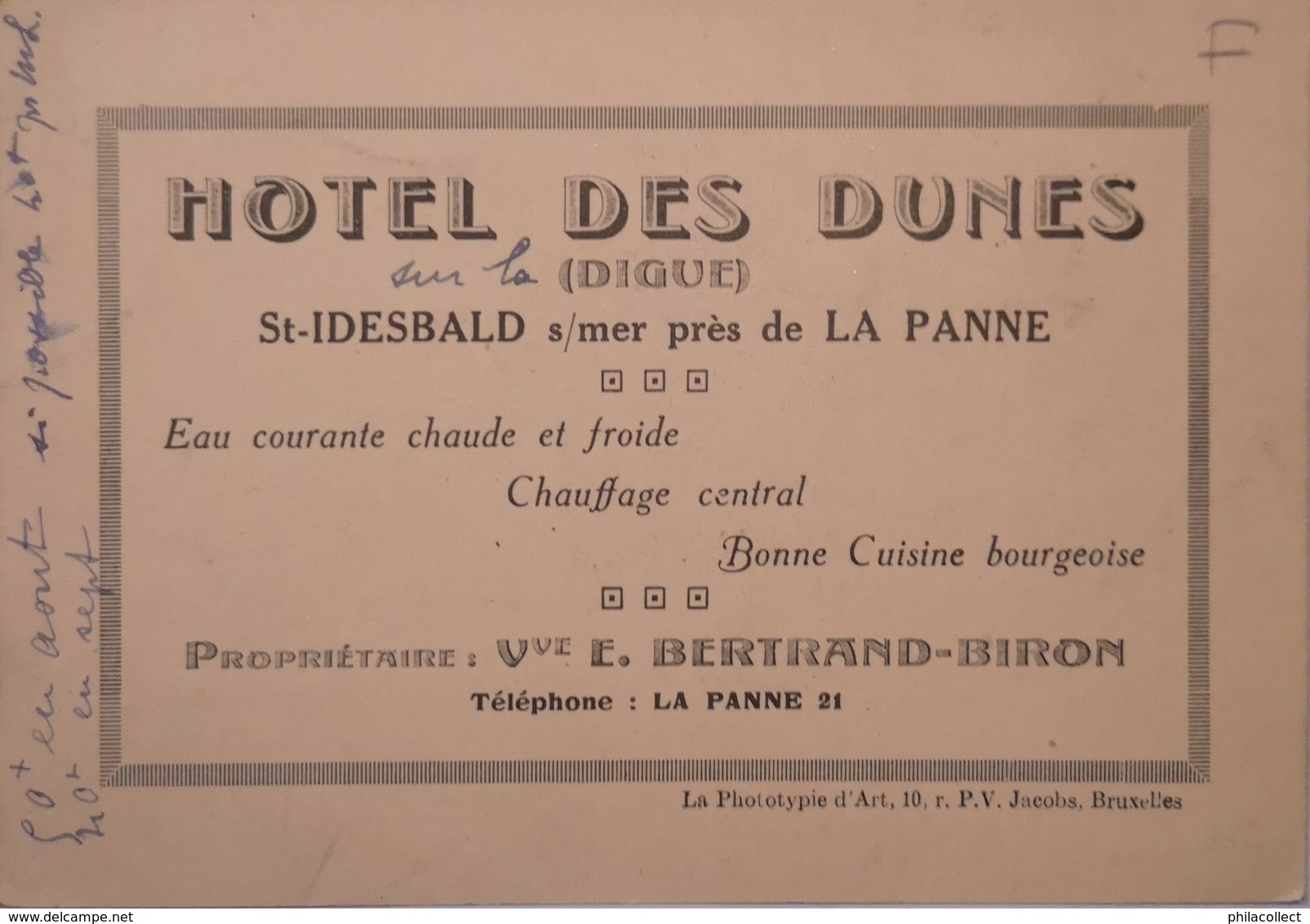 St. Idelsbald S/Mer // Carte Du Promotion Hotel Des Dunes 19?? - Sonstige & Ohne Zuordnung