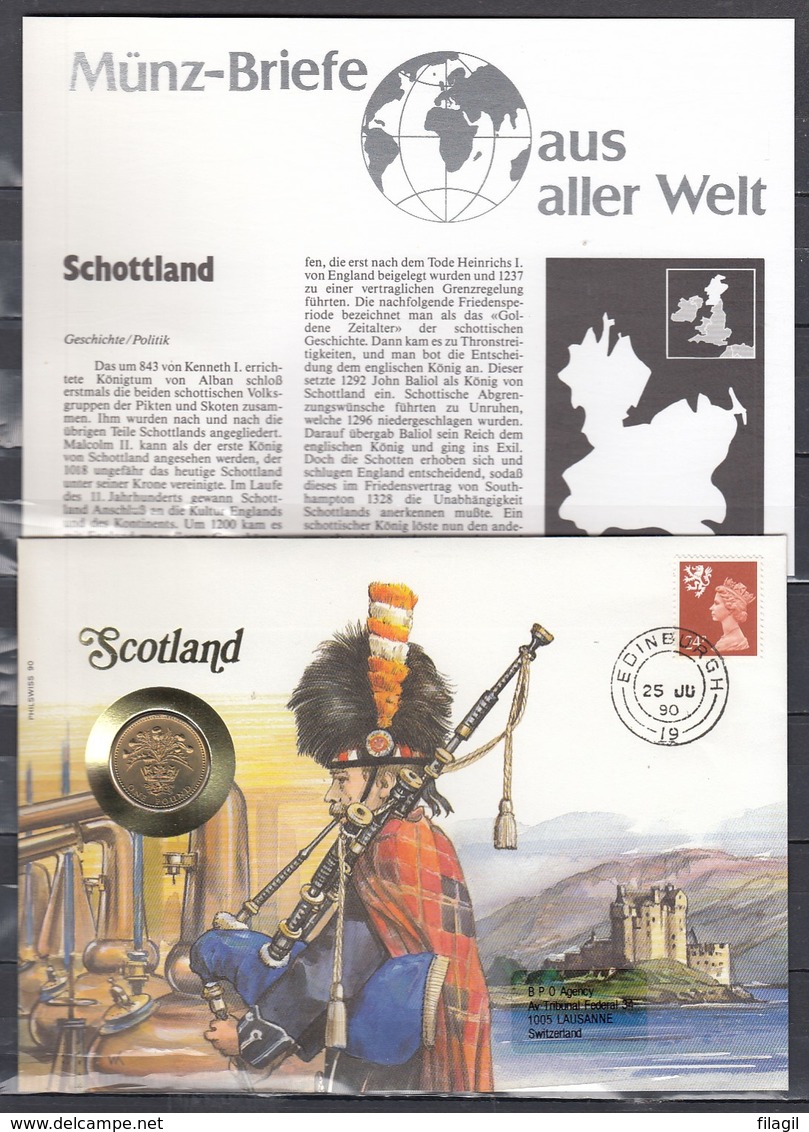 Muntbrief Van Scotland Met Stempel Edinburgh 25/Ju/90 - Universal Mail Stamps