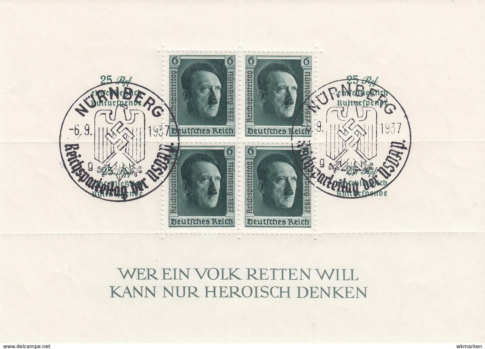 DR,  Reichsparteitag 1937, Block 11 Mit Sonderstempel Nürnberg - Blocks & Kleinbögen