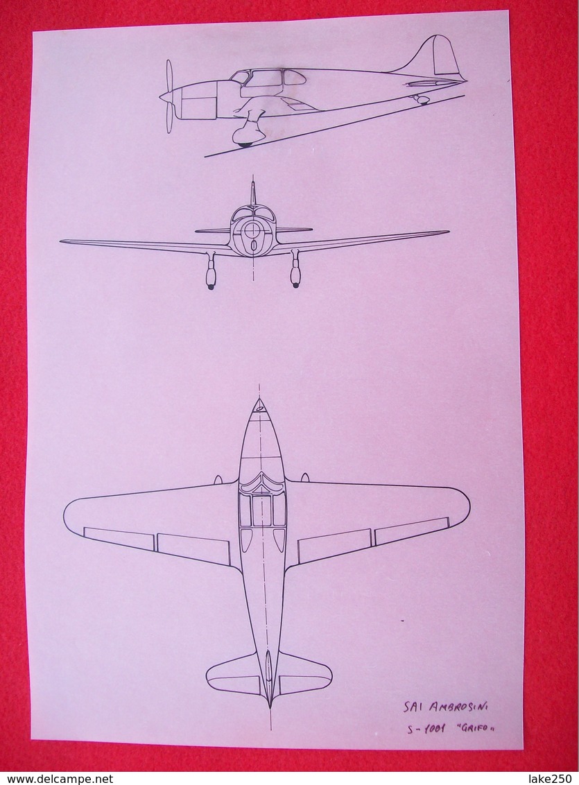 DISEGNO SU CARTA DA LUCIDO AEREO SAI AMBROSINI S-1001 GRIFO - Andere Plannen