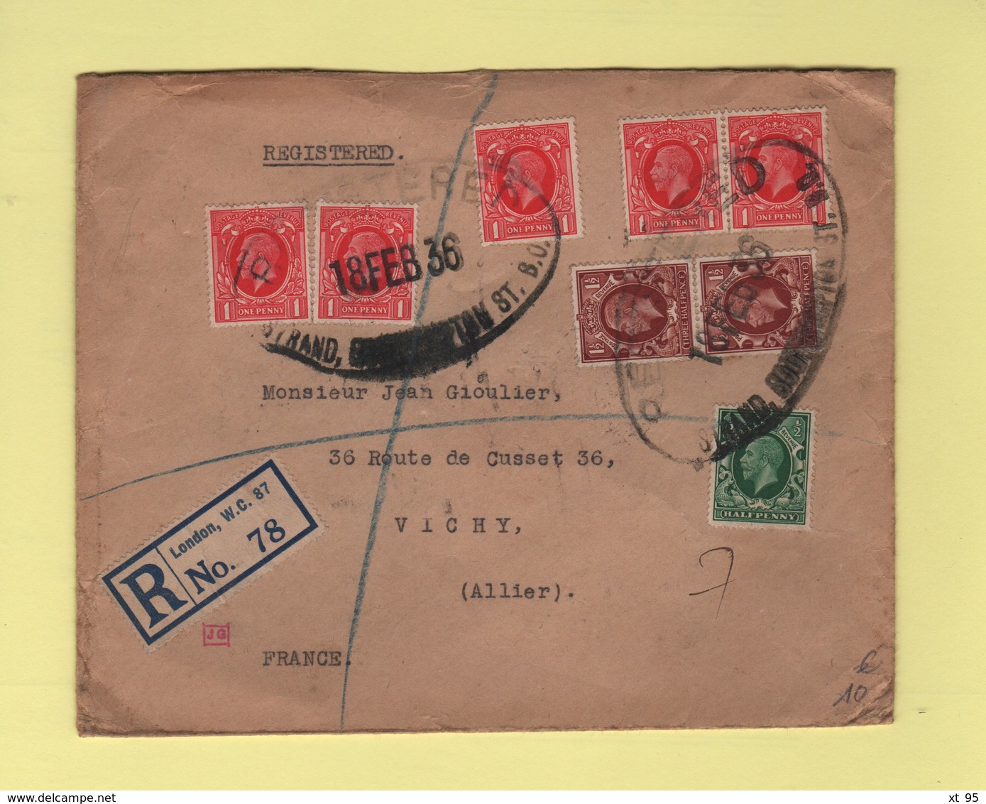 Londres - Lettre Recommandee Pour La France - 18 Fevrier 1936 - Lettres & Documents