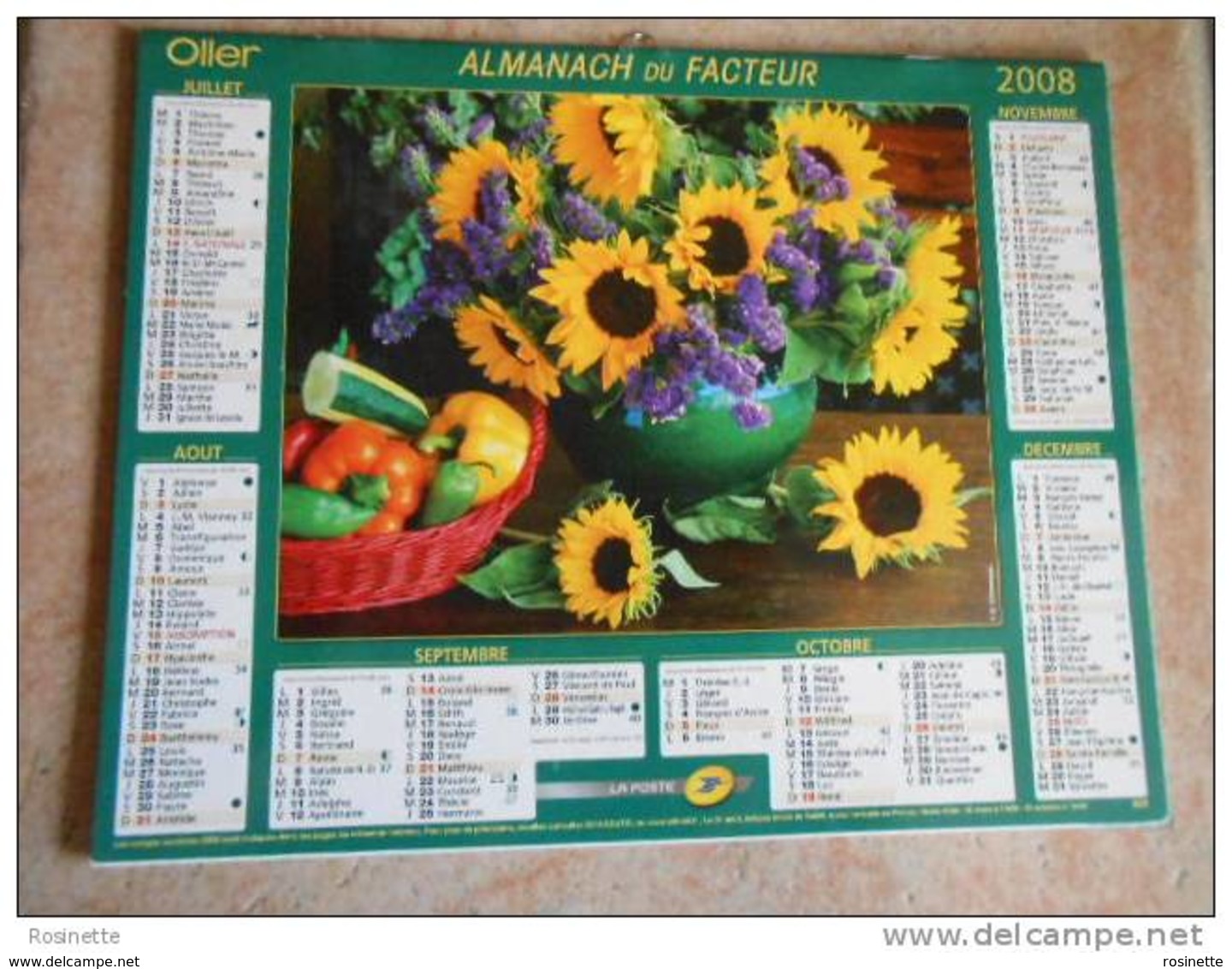 Almanach La Poste- 2008 Panier Osier, Arrosoir, Fleurs: Tournesols ,mimosa... .(voir Descriptif Et Photos) - Grand Format : 2001-...