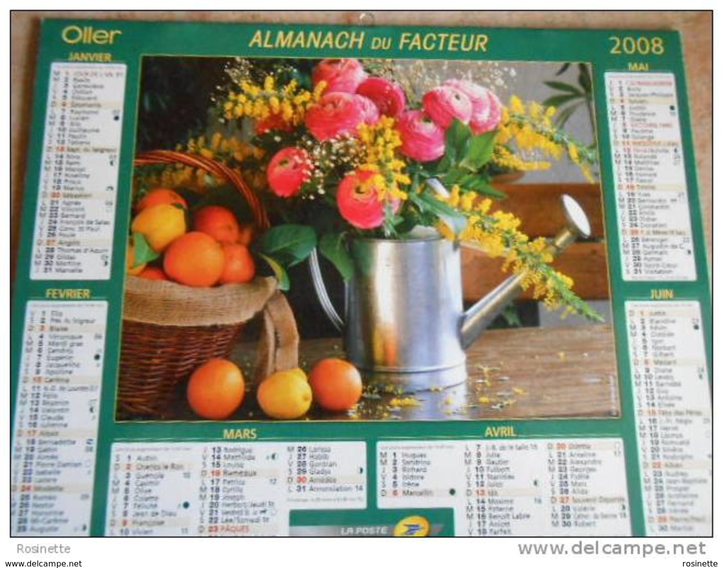 Almanach La Poste- 2008 Panier Osier, Arrosoir, Fleurs: Tournesols ,mimosa... .(voir Descriptif Et Photos) - Grand Format : 2001-...