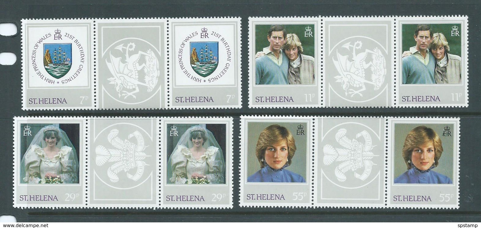 St Helena 1982 Princess Diana 21st Birthday Set 4 X2 As Gutter Pairs MNH - Saint Helena Island