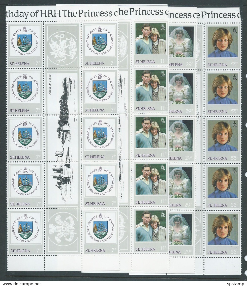 St Helena 1982 Princess Diana 21st Birthday Set 4 X10 As Gutter Blocks Of 10 With Margins MNH - Saint Helena Island