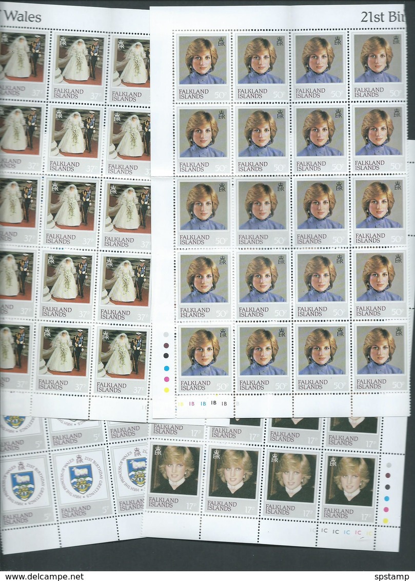 Falkland Islands 1982 Princess Diana 21st Birthday Set 4 MNH X 20 As Part Sheets With Margins - Falkland Islands