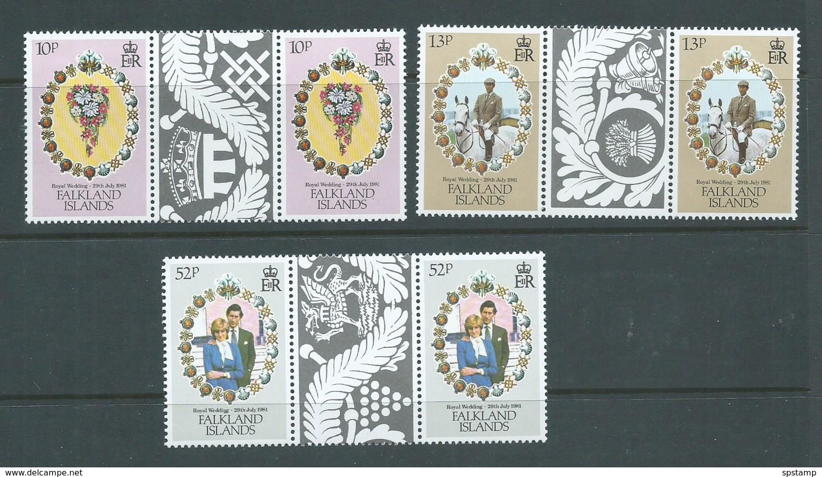 Falkland Islands 1981 Charles & Diana Royal Wedding Set 3 As Gutter Pairs MNH - Falkland Islands